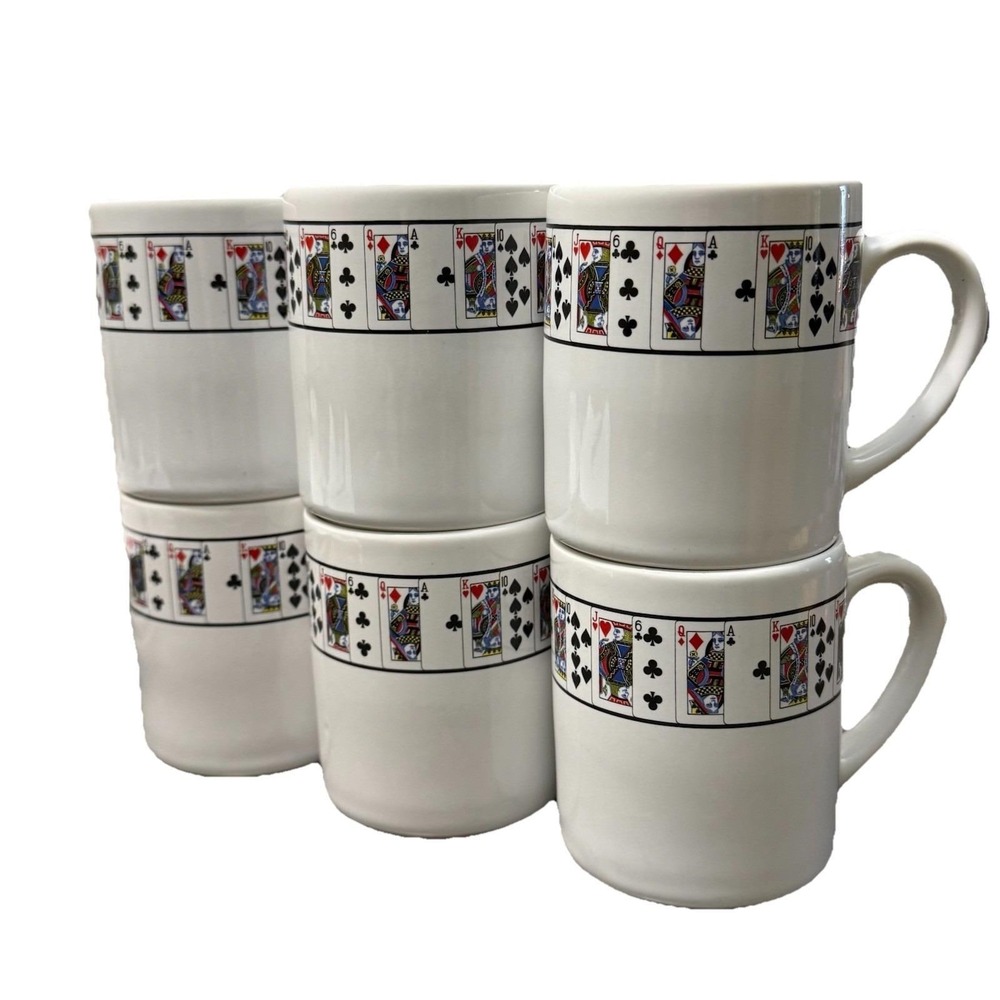 Vintage Lilian Vernon Playing Cards Coffee & Tea Mugs Poker‎ Game Night Set Of 6 - Picture 2 of 15